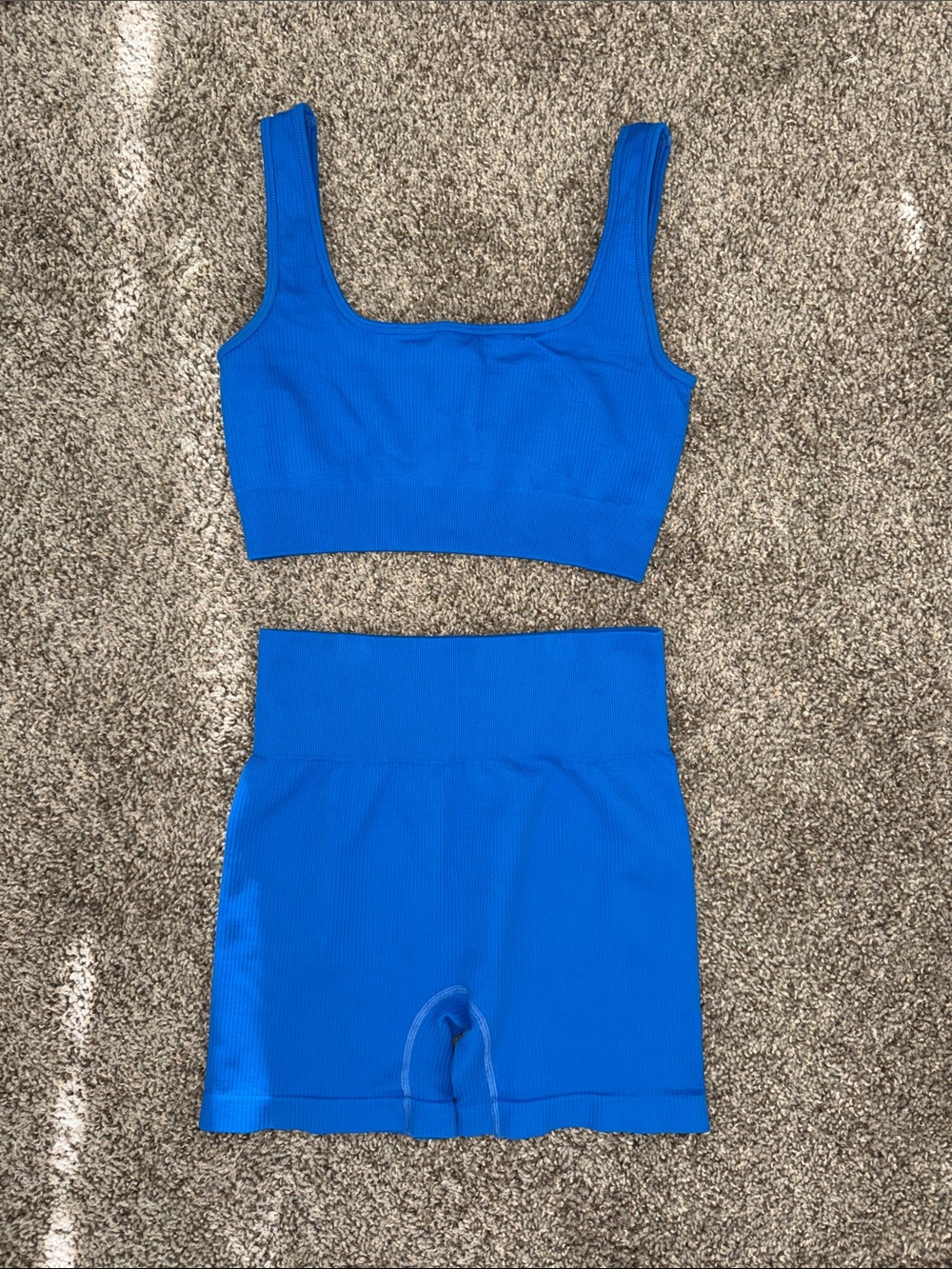 Seamless Scoop Neck Bralette & High-Waist Short Set - Blue